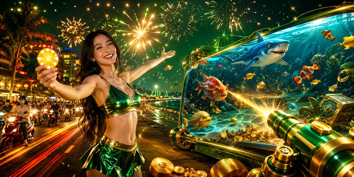 Trò chơi bắn cá sôi động tại Phú Quốc với hiệu ứng neon rực rỡ